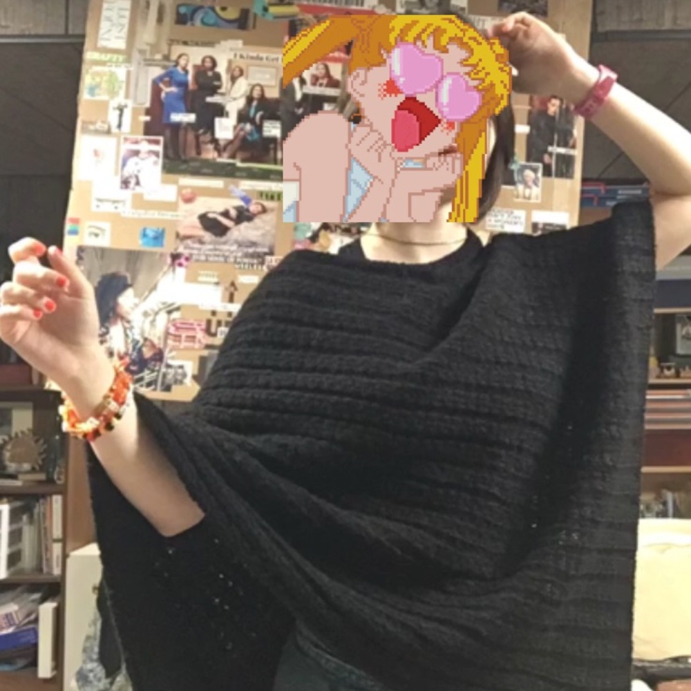 Shihreen Black Knit Acrylic Poncho